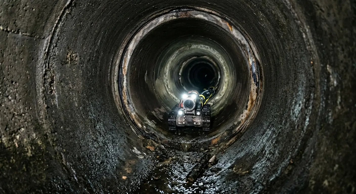 Robotic sewer camera inspecting pipe interior for Drain Snake Service in Des Moines